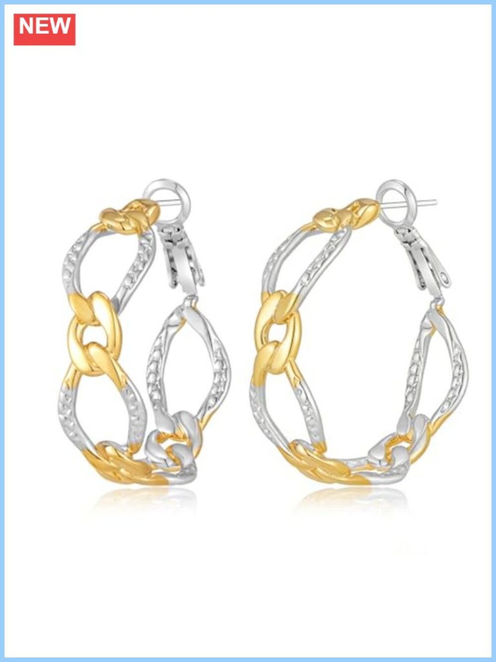 14K Gold Plated Two Tone Hoop Earrings 30mm Lightweight Cable Chain